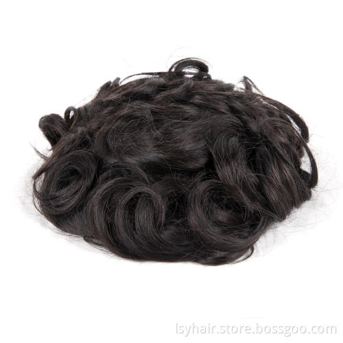 French lace base indian remy human hair touppe for men, medium density weight hair toupee wig bleached knots